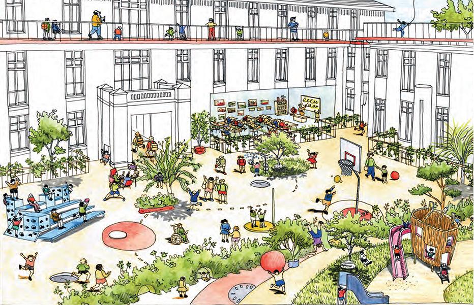 Cour d'école - dessin inspiré de la concertation sur le bâtiment PINARD